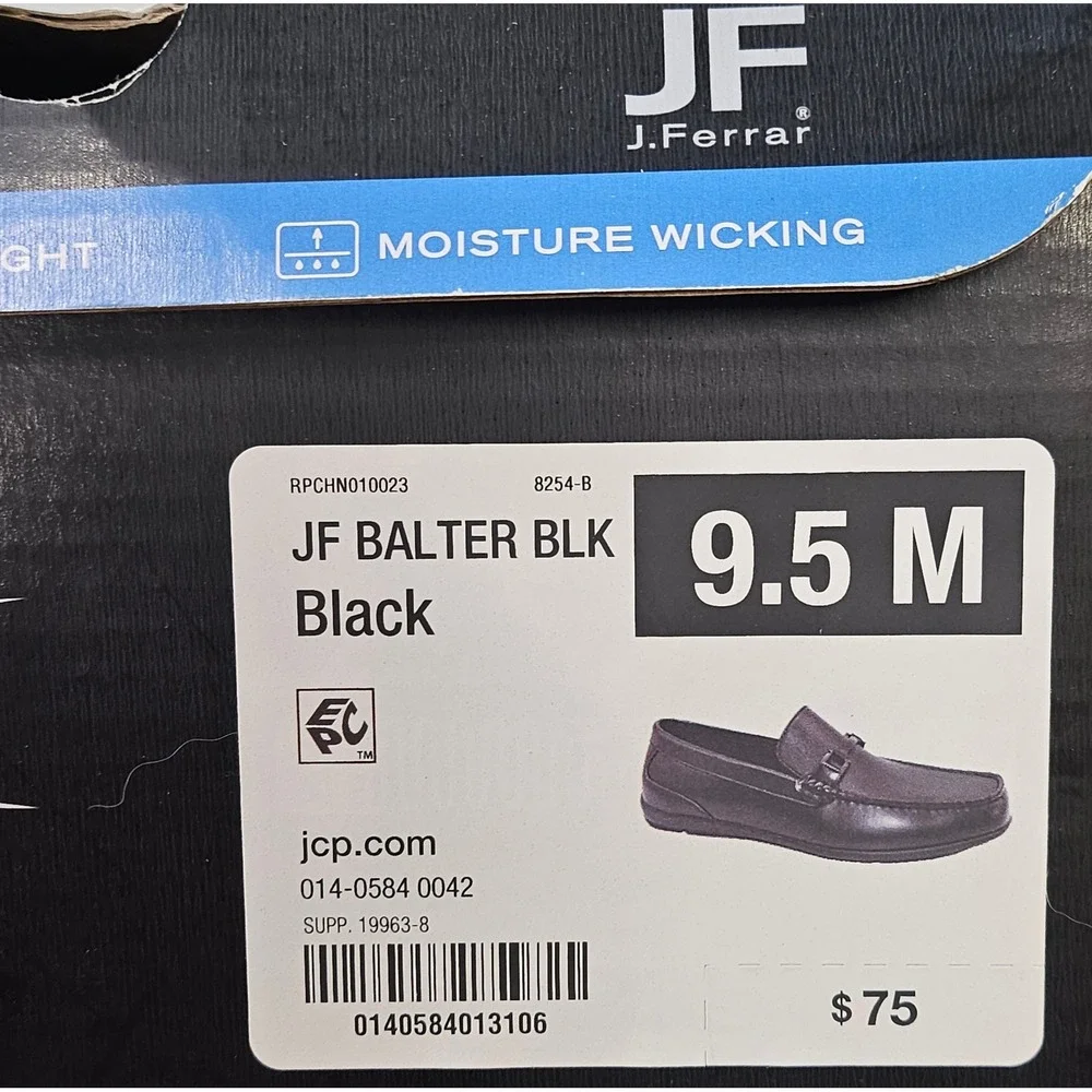 J. Ferrar Balter Loafers Mens 9.5 Black Flex Form Memory Foam Slip On Driver NEW